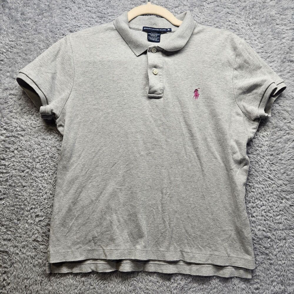Ralph Lauren Sport Girls Gray Polo Shirt Size XL Preppy Pink Pony